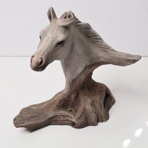 Neil Rose South Wind Gray Horse Bust Figurine Sculpture Faux Wood #'d Signed 90s